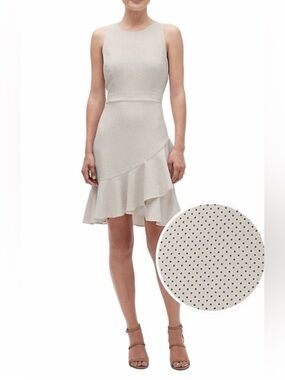 EUC Banana Republic Polka Dot Ruffle-Hem Sheath Dress • Ivory & Black • Size 12P